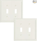 2-Pack Double Toggle Light Switch Cover Plate, Durable Solid Zinc Alloy Decorative Dual Switch Plate Covers, Light Almond 2 Gang Wall Plate, Corrosion Resistant