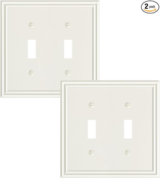 2-Pack Double Toggle Light Switch Cover Plate, Durable Solid Zinc Alloy Decorative Dual Switch Plate Covers, Light Almond 2 Gang Wall Plate, Corrosion Resistant
