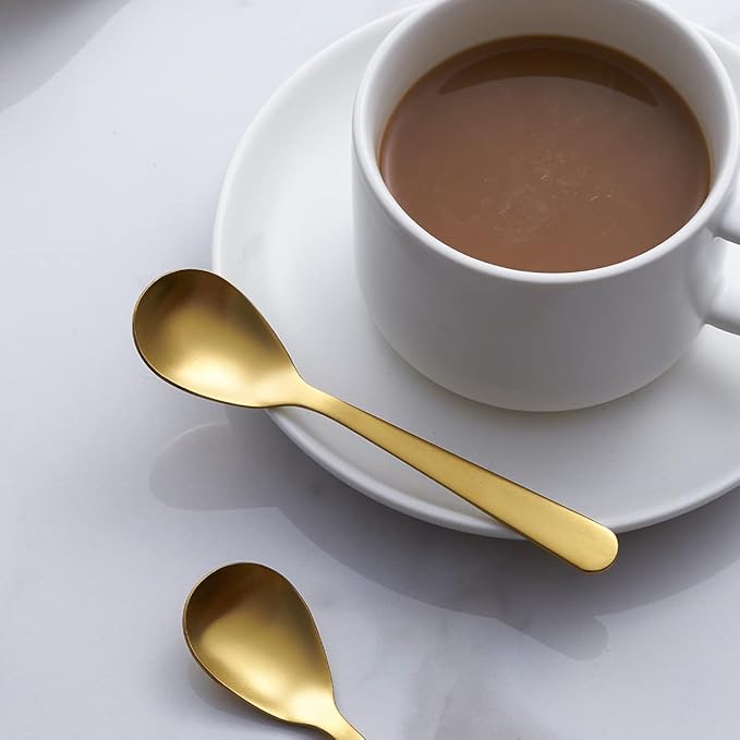 Matte Gold Demitasse Espresso Spoons, Stainless Steel Satin Finish Coffee Spoons, Mini Teaspoons, Sugar Spoons, 4.7-inch, Set of 6, 6-PIECE