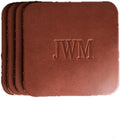 Ox & Pine Personalized Leather Coaster - Sold Individually or in Sets of 4 - Customize Inscription - 100% Full-Grain Leather – 4" Round or 4" Square (Square, Sienna, Set of 4 Coasters)