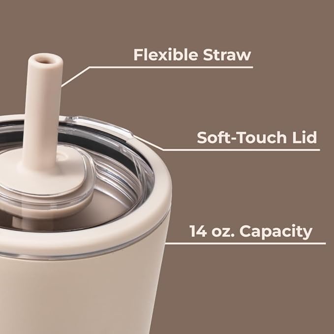 HydroJug Everyday Tumbler 14 oz – Ceramic-Lined Insulated Tumbler with Straw and Soft-Touch Lid, Cup Holder Friendly, Double-Wall Vacuum Insulation, Reusable Travel Cup – Dune