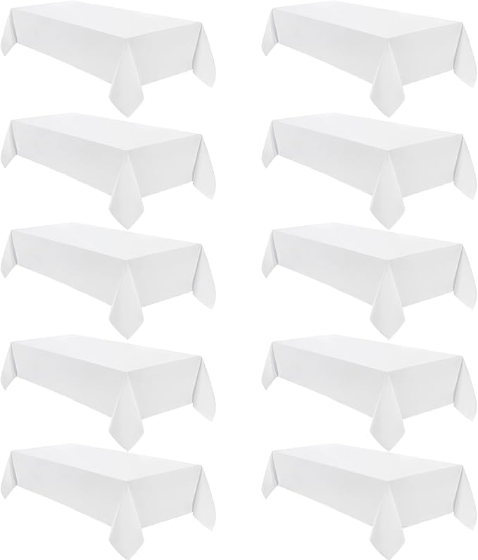 VidaFete Tablecloth 60 * 102inch 10 Pack Rectangle Table Cloth Polyester, Stain Wrinkle Resistant Dining Table Cover for Kitchen Dinning Party Wedding Rectangular Tabletop Buffet Decoration(White)
