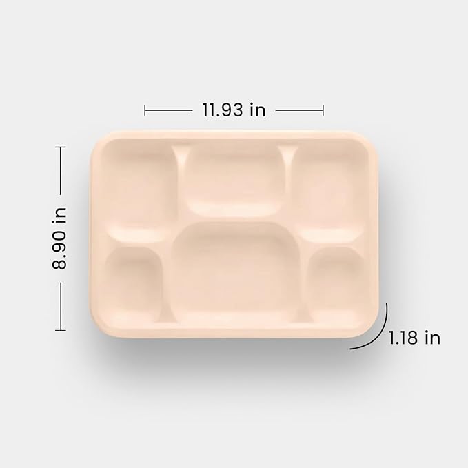 Pack of 250 6-Compartment Deep Meal Tray – Eco-Friendly, Biodegradable, Microwave & Freezer Safe – Ideal for Catering, Takeaway & Events – Bulk Pack – Sustainable Disposable Tableware