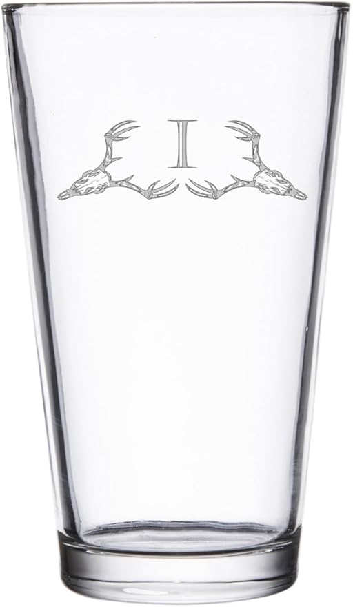 Hat Shark Deer Skull Letter Monogram Pint Beer Glass, 16 oz, Clear, A-Z Initials (1, Letter I)