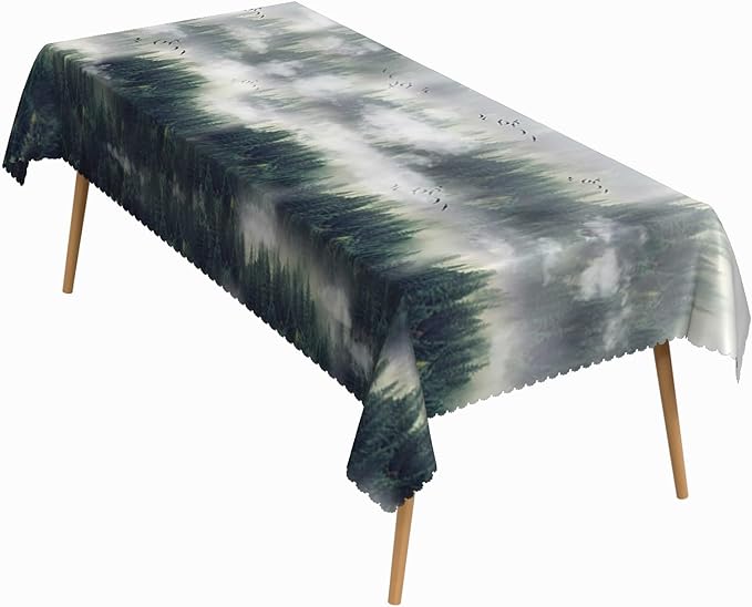54x78 Inch Nature Rectangular Tablecloth Bird Fog Pine Tree Dreamland Table Cloth Waterproof Durable Table Cover for Holiday Picnic Outdoor BBQ Decor