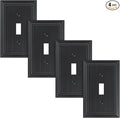 4-Pack Classic Beadboard Classic Beadboard Single Toggle Light Switch Cover Plate, Durable Natural Bamboo Fiber Decorative Switch Plate Covers, Matte Black 1 Gang Wall Plate