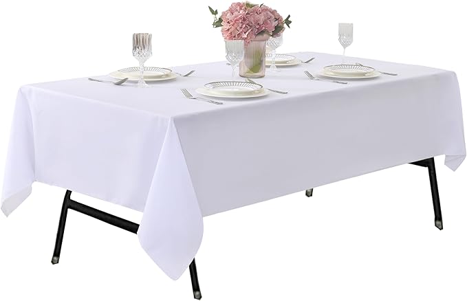 10-Pack 60x60 inch White Table Cloths, Solid Stain and Wrinkle Resistant Tablecloth, Premium Plain Weave Polyester Fabric Rectangle Table Linen Covers for Hotel, Banquet