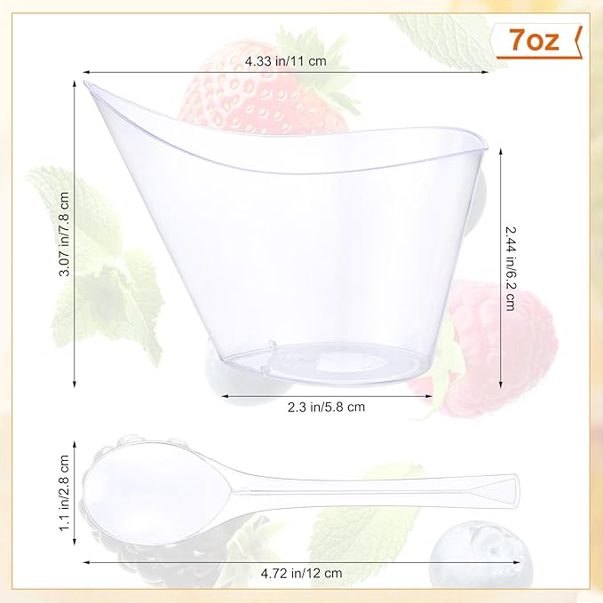 400 Pack Clear Plastic Dessert Cups with Tasting Spoons, Appetizer Cups Yogurt Parfait Bowls with Spoons for Party Supplies Catering Chocolate Desserts Buffet Food Display (7 oz)