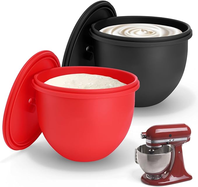 Silicone Mixing Bowl Liners Suitable for 5 Qt Tilt-Head Kitchen mixer, Non-Stick 5-Gallon Mixer Silicone Liner Set - Easy to Clean, Replacement Accessories Baking Cooking, 2 Liners + Lids Included