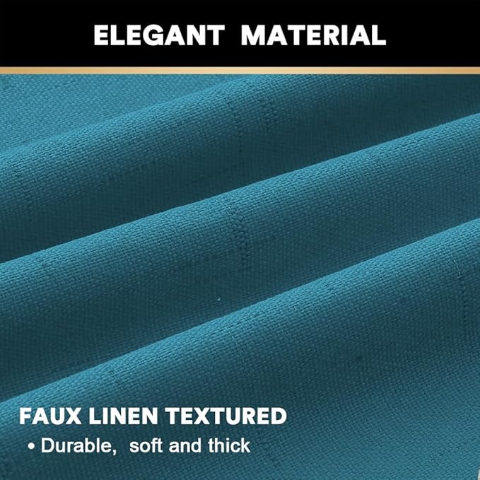 PrinceDeco Blackout Curtains for Bedroom 84" Long Thermal Insulated with White Liner Textured Linen Look Curtain Draperies, Grommet Vertical Drapes Privacy for Hall Room, 2 Panels, Blue Sapphire