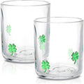 Icon Juice Glasses, 14oz Stemless Wine Drinking Juice Glass Cup for Valentine Party Supplies Gift(2 Pcs,Clover)