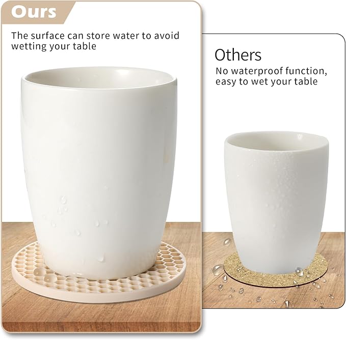 Silicone Coaster Set of 12 with Holder, Drinks Coasters, Beer & Coffee, Suitable for All Cups, Hot or Cold, Anti-Slip, Non-Stick, Anti-Overflow Tabletop Protection and Decor (12 Pcs, Tapioca)