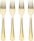 Prestee 100 Count Plastic Forks - 7" Heavy Duty Gold Plastic Silverware Utensils - Elegant, Disposable Gold Forks for Weddings, Parties, and Holidays - Fancy Flatware Set for Events and Catering