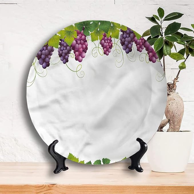 Ceramic Plates, Vineyard Decorative Ceramic Plates, Leaves and Ripe Grapes, 7 Inch, for Dining, Parties, Wedding, Multicolor