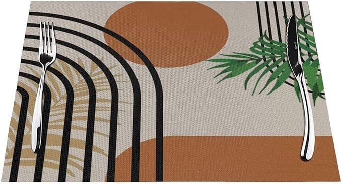 Boho Mid Century Placemats Abstract Geometric Modern Minimalist Washable Place Mats 12x18Inch for Dining Kitchen Farmhouse Decor 6 PCS