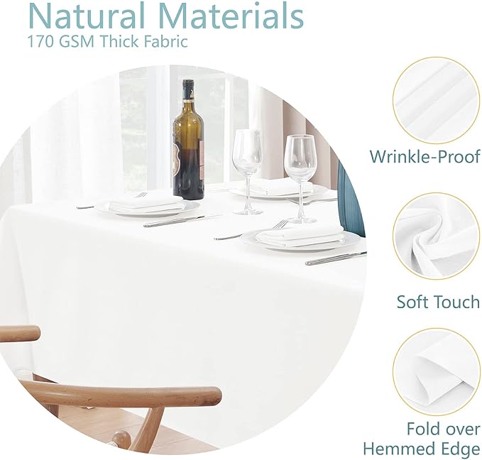 2 Pack Rectangle Tablecloth, 60x84 inch, Water Resistant Wrinkle Free Linen Textured Table Cloth Washable, Decorative Fabric Table Cover for Dining, Party and Camping, White