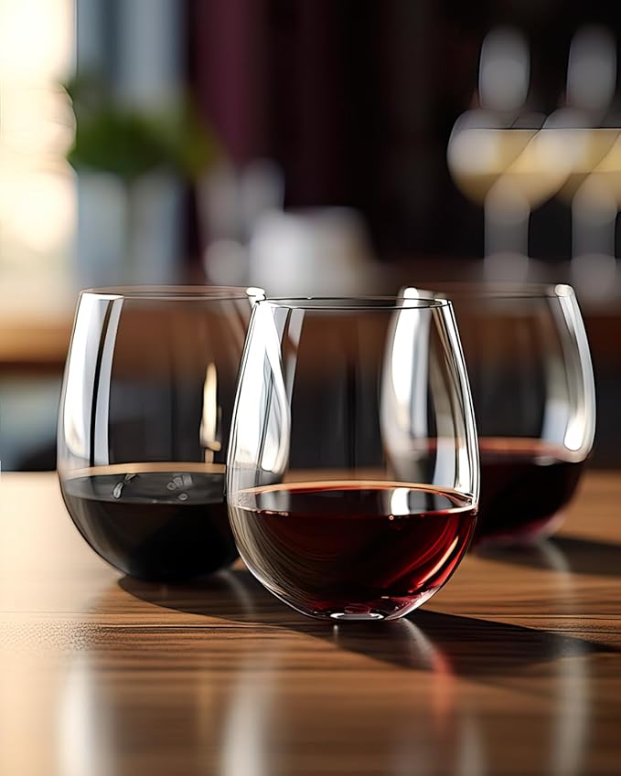 LUXU Stemless Wine Glasses(Set of 4)-20 oz,Crystal Wine Cups for Red or White Wine,Large Water Juice Glasses,No Stem Glass Beverage Cups,Clear Drinking Tumblers for Any Occasion