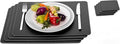 Nikalaz Set of Black Placemats and Coasters, 4 Table Mats and 4 Coasters, Recycled Leather, 18'' x 13''