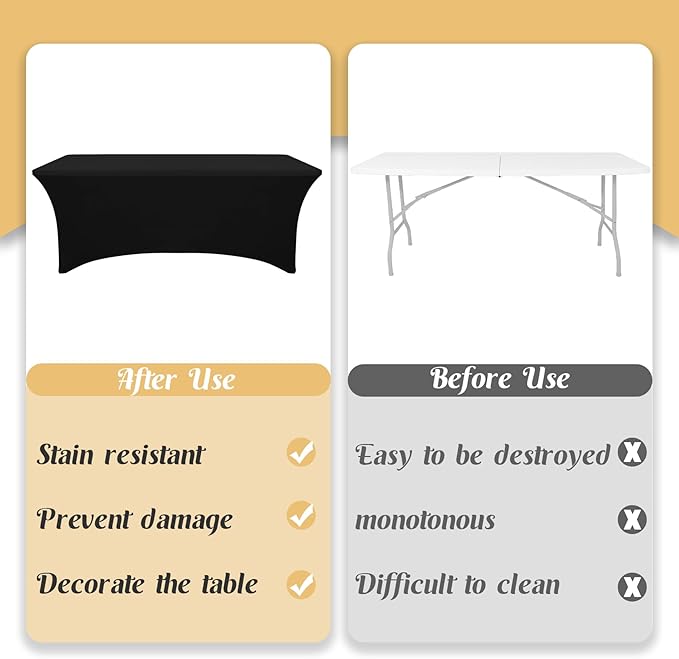HAISIWLKJ 3 Pack Table Cloth 6ft Black Tablecloths for Rectangle Folding Table Spandex Fitted Stretch Cover Wrinkle Resistant Washable Protector for Party, Wedding, Banquet, Festival
