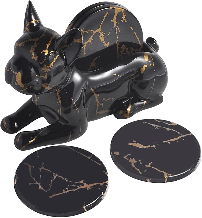 Dog Coaster Set of 4 Marble Coasters, Decorative Coasters for Dining Table Coffee Table Bar, Modern Marble Home Art Decoration