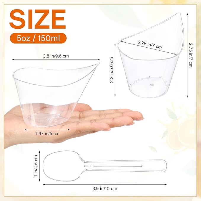 200 Pack Clear Plastic Dessert Cups with Tasting Spoons, Appetizer Cups Yogurt Parfait Bowls with Spoons for Party Supplies Catering Chocolate Desserts Buffet Food Display (5 oz)