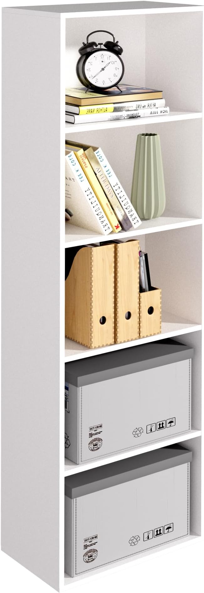 Wooden 5 Cube Storage Organizer, White 5 Tier Bookcase Bookshelf Freestanding Storage Display Organizer, Versatile Cubes Open Shelf and Cubby Unit for Living Room, Home Office, Dinning Room 15.7inch