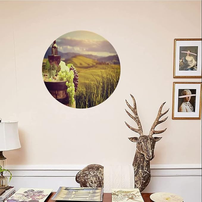 Ceramic Plates, Wine Decorative Ceramic Plates, Italy Tuscany Landscape Rural Vineyard, 6 Inch, Household Plates Decorative, Green Black Brown