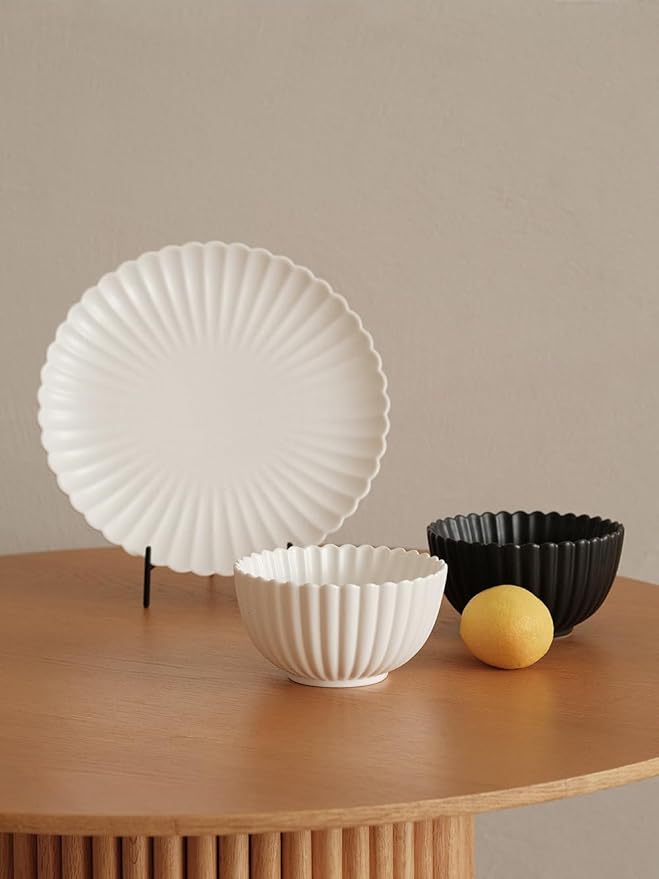 WENSHUO Daisy Plates Set of 6 (Matte Black, 10.5 Inch)