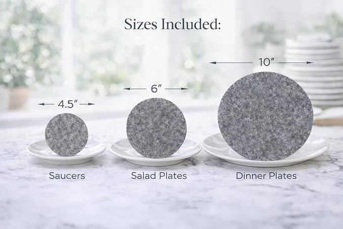 96 Piece Felt Plate Dividers for China Storage - Felt Protectors for Dinner, Salad, and Saucer Plates - Ideal for Moving Fine China, Porcelain, Glass, etc - Cut-to-Fit Full China Set - Grey