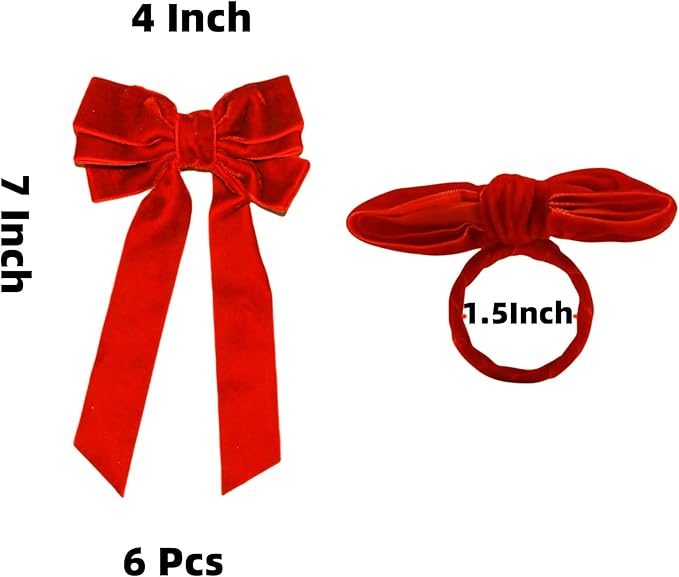 Bow Napkin Rings for Christmas, Wedding, Party, Holiday Table Decor (Red, 12 pcs)