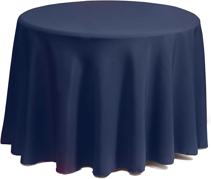 Gee Di Moda Round Tablecloth - 108 Inch Navy Blue Round Table Cloth for 48 to 72 Inch Round Tables - Heavy Duty Washable Fabric - for Buffet Table, Holiday Party, Dinner, Wedding & Baby Shower