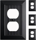 Beadboard Outlet Covers Wall Plates, Bamboo Fiber Light Switch Covers, Natural Material Electric Receptacle Decorative Switch Plate Outlet Cover Matte Black (1 Gang Duplex 4 Pack)