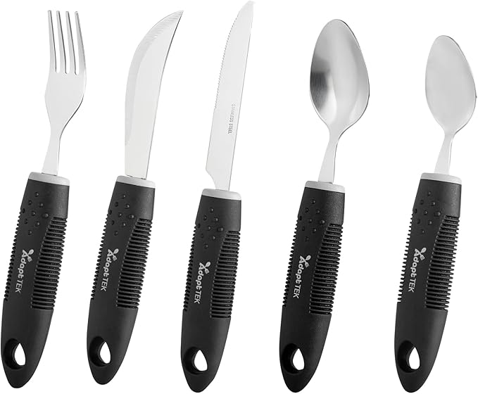 Restaurantware Adaptive Utensils - 1 count Stainless Steel, 9.843 x 5.118 x 1.575 Inches, Ergonomic Eating Aids, Non-Slip Utensil Set for Arthritis, Secure Grip Design, Black