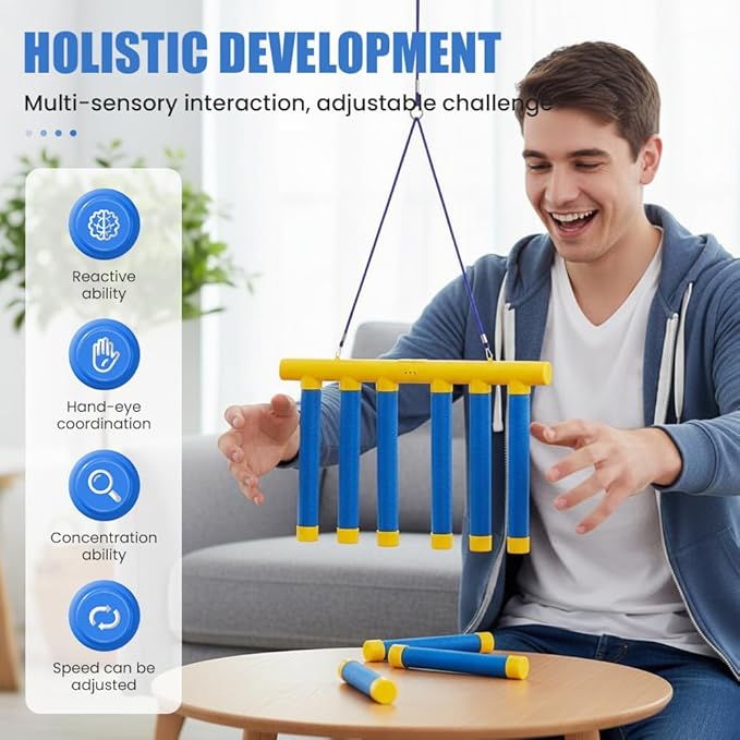 Reflective Drop Stick Challenge Game, Hand Eye Coordination Reflex Training Toy, 3 Adjustable Speed Modes, Catching Sticks Game for All Ages (Pink)