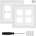 White Modern Decorative Wall Plate Light Switch Cover Decorator Outlet Covers Rocker Switch Plates Bamboo Fiber Material Wall Plates for Kitchen Bathroom (2 Gang Duplex-2 Pack)