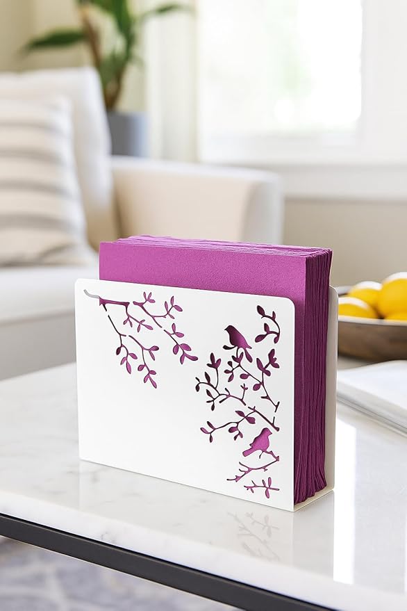 Mango Steam Tabletop Napkin/Tissue & Letter Holder for Home, Kitchen, Restaurants (Songbird, White)