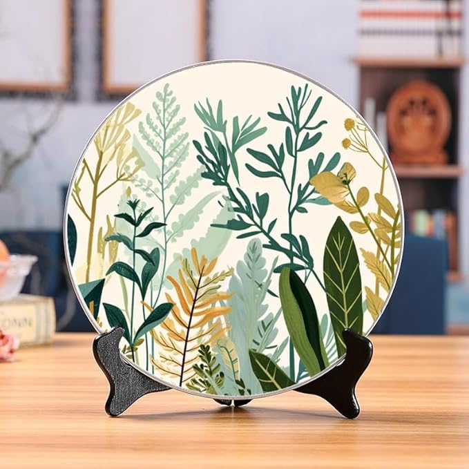Decorative Modern Foliage Decorative Ceramic Plates 10 Inch with Display Stand Designed for Elegant Wall Hanging DP-212440195