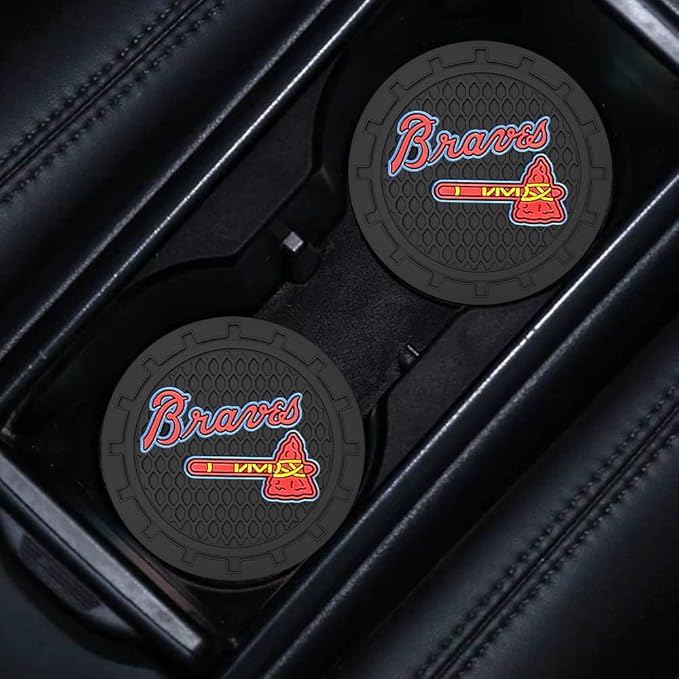 Silicone Braves Car Cup Holder Coasters,Baseball Fans Car Coasters for Atlanta Braves Fans, Non-Slip Universal Fit Cup Holder Insert