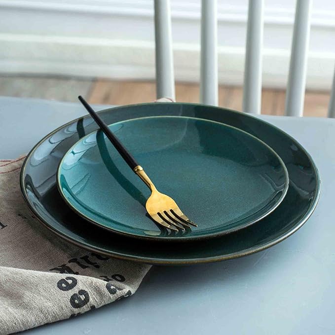 UNICASA Cremic Dessert Plates Set of 4-8 Inch Ceramic Dinner Plates Dinnerware Oven Microwave Safe for Salad, Scratch Resistant, Kitchen Serving Dish, Olive