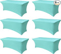 Fitted Stretch Table Cover for 6 foot Rectangle Tables-6 Pack Aqua Blue Spandex Tablecloth-Elastic Folding Tablecloths for Party, Vendor Booth Display, Banquet Buffet Event, Craft Trade Show