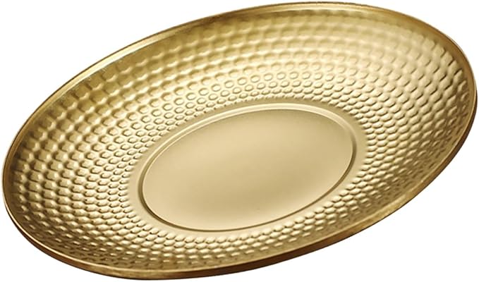 Sosoport Vintage Stainless Steel Fruit Serving Tray round Textured Dinner Plate Outdoor Camping Snack Platter Sturdy Gold Fruit Plates for Picnic and Party Use