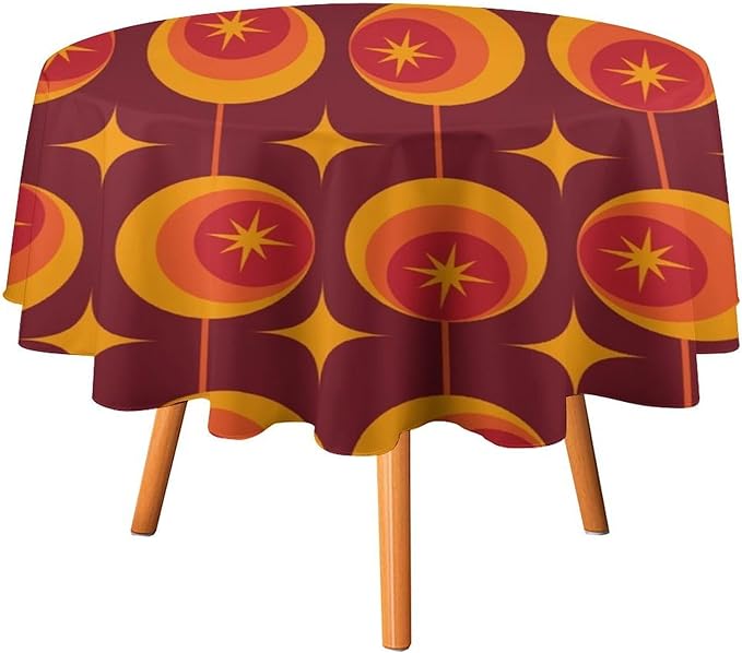 Modern Mid Century Round Tablecloth, Abstract Vintage Geometric Print Tablecloth for Home Party Dining Room Kitchen Decor 50Inch(127cm)