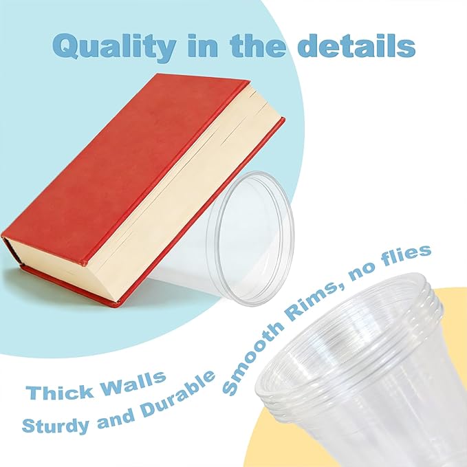 12 oz 100 Pack Disposable Clear Plastic Cups with Lids and Straws, Food Safe Bulk Iced Coffee Cups for Smoothies, Milkshakes and Other Cold Drinks