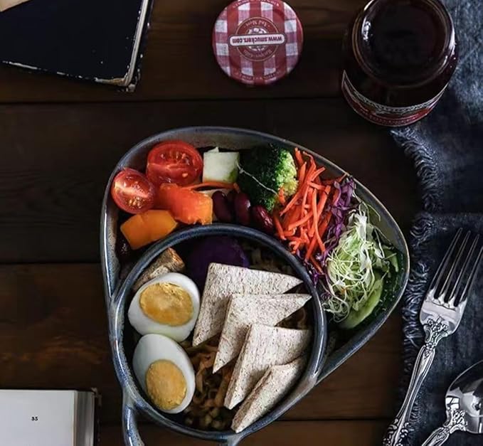 Soup and Side Bowl Plate Ceramic, Chip and Dip Divided Bowls, Anti-Soggy Cereal Bowl Bread Dipping Bowls Plates for Salad Breakfast, and Sandwich Ideal for Home and Restaurant (apricot)
