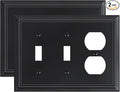 2-Pack Combo Double Toggle/Duplex Outlet Covers, Black Switch Plates and Outlet Covers, Natural Bamboo Fiber Wall Plates for Electrical Outlets, 3 Gang Receptacle Cover, Corrosion Resistant