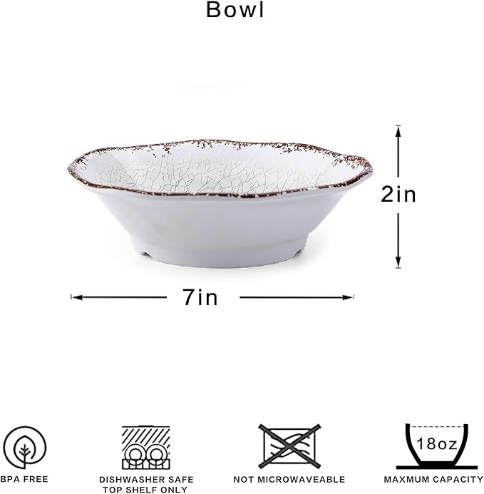 LEHAHA Melamine Bowls Set, 100% Melamine 24 OZ Salad/Soup/Pasta/Cereal Bowls Set of 6, Basic White Kitchen Bowl Sets, Break Resistant and Lightweight, Great for RVs and Camper Trailer