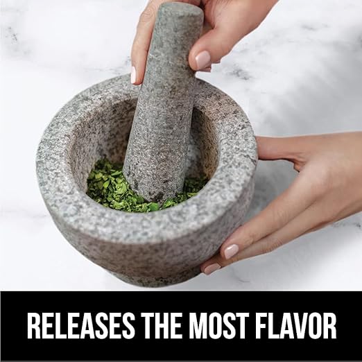 GORILLA GRIP Heavy Duty XL Mortar and Pestle Set with Slip Resistant Base, 4 Cup, 100% Granite Stone Molcajete Guacamole Bowl, Grind Seeds, Spices, Crush Garlic, Kitchen Muddler for Fresh Herbs, Gray