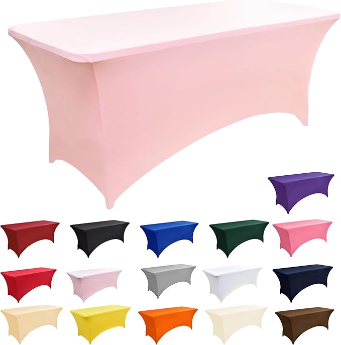 6-Pack 6ft Spandex Table Covers for Rectangle Standard Folding Tables - Wrinkle Resistant Stretch Tablecloths - Ultimate Fitted Table Protector for Parties, Trade Shows, Wedding