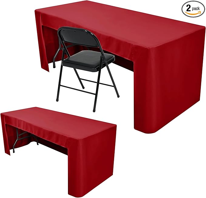 Nasitos 2 Pack Red Fitted Table Cloth for 4ft Tables Christmas Tablecloth Open Back Fabric Washable and Wrinkle Resistant Table Covers for Trade Show, Parties, Banquet, Buffet