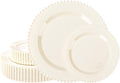 U-QE 60PCS Ivory Plastic Plates - Beaded Ivory Plates Disposable Heavy Duty - Perfect for Party, Baby Shower, Wedding, Birthday - Include 30PCS 10inch Dinner Plate & 30PCS 7inch Dessert Plate